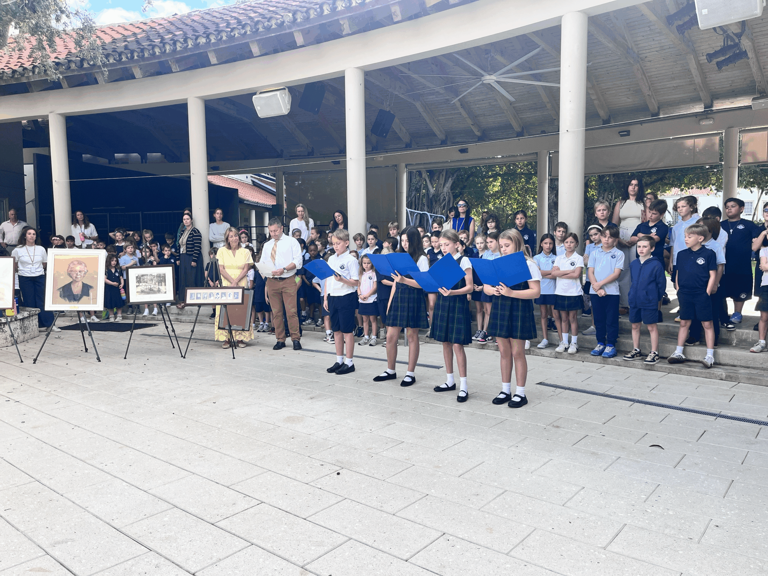 5th grade Student Council officers lead the Founder's Day presentation at our morning flag ceremony.